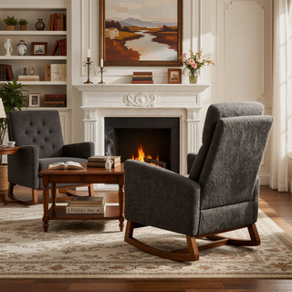 Sunvega High Back Boucle Rocking Chair with Retractable Footrest and Side Pocket
