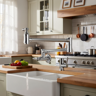 Sunvega Wall Mount Folding Kitchen Pot Filler Faucet with Free-Swivel Arm
