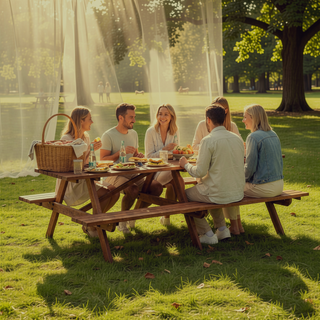 Sunvega 95-Inch Solid Hardwood Outdoor Picnic Table Set with Benches for 12