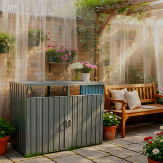 Sunvega Metal Garbage Bin Shed with Galvanized Steel for Outdoor Garden Storage
