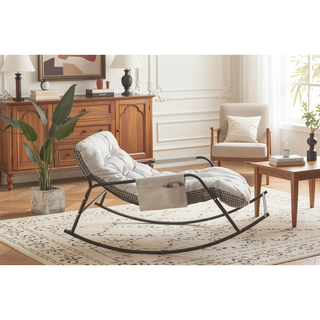 Sunvega Modern Gliding Rocking Chair with Technical Leather Upholstery and Boucle Recliner for Living Room