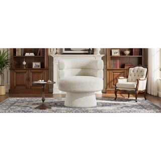 Sunvega Cream White Boucle Upholstered 360-Degree Swivel Accent Chair for Living Room