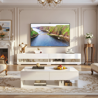 Sunvega Wall Mounted Floating 80 Inch TV Stand with LED Lights and Charging Station