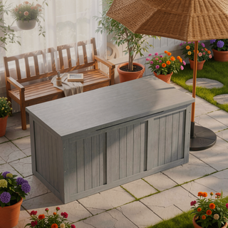 Sunvega 67 Gallon Outdoor Wooden Deck Box with Seat and Table Top