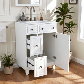 Sunvega 24-Inch Bathroom Vanity Cabinet with Ceramic Sink and Storage