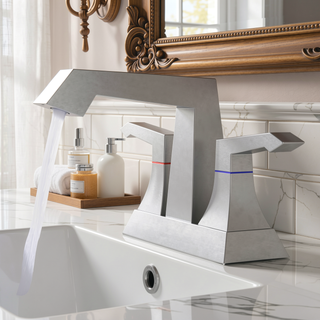 Sunvega Modern Brushed Nickel Bathroom Faucet with Drain and Supply Kits
