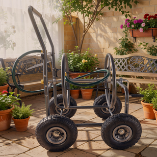 Sunvega 4 Wheel Heavy Duty Water Hose Reel Cart with Storage Basket and Weather Resistant Finish