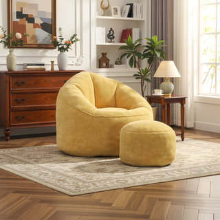 Sunvega High Pressure Foam Bean Bag Sofa Chair with Padded Footrest for Living Room
