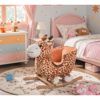 Sunvega ASTM-F963 Certified Spring Rocking Horse with Plush Fabric and Animal Sounds