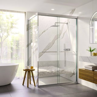 Sunvega 44-48 Inch Wide 72 Inch High Semi-Frameless Double Sliding Shower Door