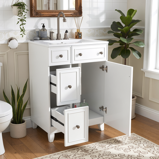 Sunvega 24-Inch Bathroom Vanity Cabinet with Ceramic Sink and Storage