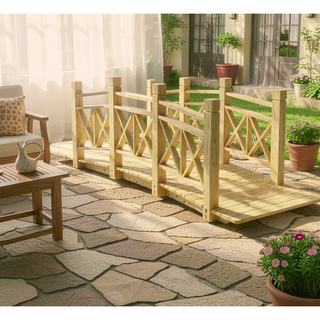 Sunvega Classic Wooden Garden Bridge with Handrails for Backyard Ponds and Streams
