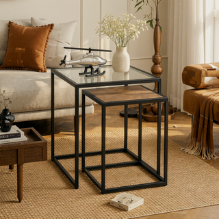 Sunvega Modern Glass & Metal Nesting Table Set with Sleek Frames for Living Room