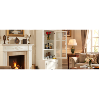 Sunvega Freestanding Farmhouse Pantry Cabinet with Tempered Glass Door and Lattice Window