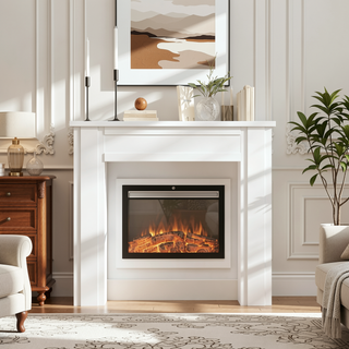 Sunvega Freestanding Fireplace Mantel with Baroque Design and Storage Columns