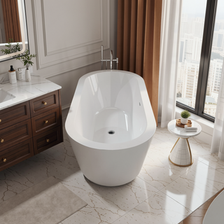 Sunvega Premium High-back Oval Acrylic Freestanding Soaker Bathtub Non-Slip Easy Clean