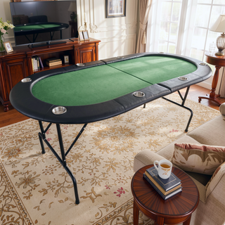Sunvega 73 Inch Foldable Oval Poker Table with Cup Holders and Padded Rails