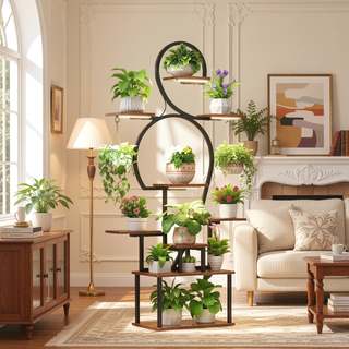 Sunvega 9 Tiered 63 Inch Tall Indoor Plant Stand with Grow Light for Multiple Plants