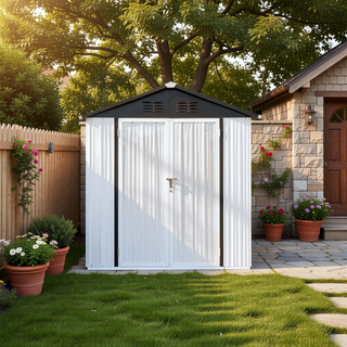 Sunvega 6FTx4FT Apex Roof Metal Garden Shed for Outdoor Storage White and Black
