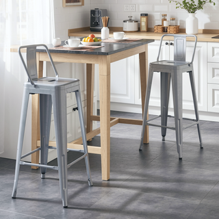 Sunvega Lightweight Industrial Metal Barstools with Bucket Back and Distressed White Finish