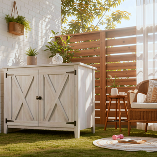 Sunvega Wooden Garden Storage Shed with Shelf, Double Doors, and Protective Coating