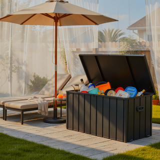 Sunvega 120 Gallon All-Weather Waterproof Lockable Outdoor Metal Storage Box with Wheels
