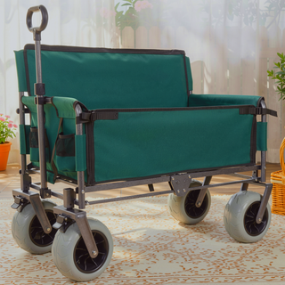 Sunvega 3-in-1 Heavy-Duty Folding Wagon Cart with Bench Seat and Storage