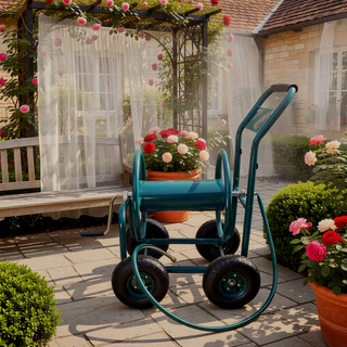 Sunvega 4 Wheel Heavy Duty Water Hose Reel Cart with Storage Basket and Weather Resistant Finish