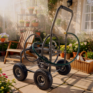 Sunvega 4 Wheel Heavy Duty Water Hose Reel Cart with Storage Basket and Weather Resistant Finish