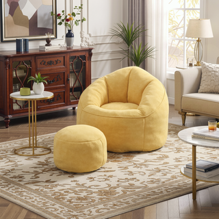 Sunvega High Pressure Foam Bean Bag Sofa Chair with Padded Footrest for Living Room