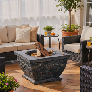 Sunvega Lightweight Concrete Wood Burning Fire Pit for Backyard and Patio