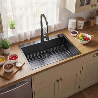 Sunvega Gunmetal Black 30x22 Inch Drop in Topmount Stainless Steel Kitchen Sink
