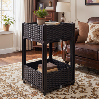 Sunvega Modular Rattan Pattern Raised Garden Planter Box with Self-Draining System