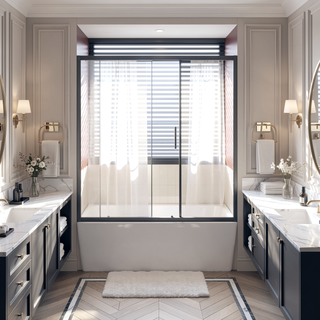 Sunvega 60x62 Inch Adjustable Sliding Shower Door with Tempered Glass and Black Frame