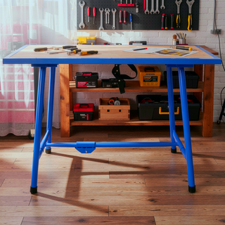 Sunvega Foldable Work Bench with Steel Frame and Wooden Panel for Workshop Garage