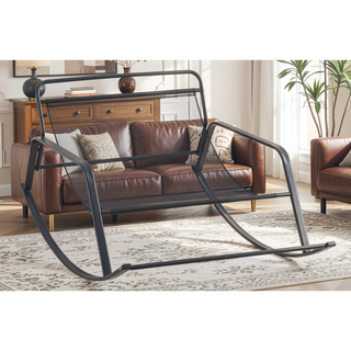 Sunvega Modern Gliding Rocking Chair with Technical Leather Upholstery and Boucle Recliner for Living Room