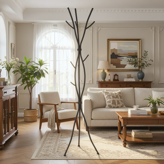Sunvega Freestanding Black Metal Coat Rack with 11 Hooks for Entryway and Bedroom
