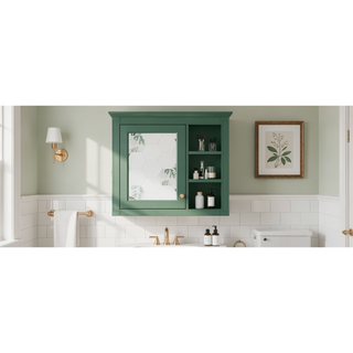 Sunvega Modern Wall Mounted Mirror Cabinet with 3 Open Shelves for Bathroom Storage