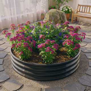 Sunvega 47.24 Inch Round Metal Raised Garden Bed for Vegetables Flowers and Herbs