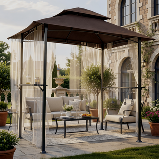 Sunvega 8x5 Ft Outdoor Grill Gazebo with Double Tier Soft Top Canopy and Steel Frame