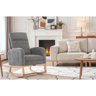 Sunvega Modern Upholstered Nursery Glider Rocking Chair with High Backrest and Side Pocket