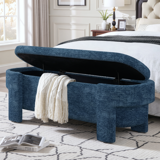 Sunvega Large Linen Upholstered Storage Bench with Foam Seat for Living Room
