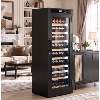 Sunvega Black Wood Multi-Tiered Wine Cabinet with Intelligent Temperature Control