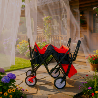 Sunvega Heavy Duty Folding Outdoor Cart with Front Wheel Brakes and Cup Holders