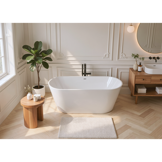 Sunvega 55 Inch Freestanding Acrylic Soaking Bathtub with Superior Insulation and Modern Design