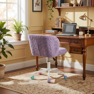 Sunvega Plush Faux Alpaca Fabric Double Cushion Wide 26.4 Inch Office Chair