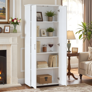 Sunvega White MDF Board Storage Cabinet with Two Doors and Adjustable Shelf