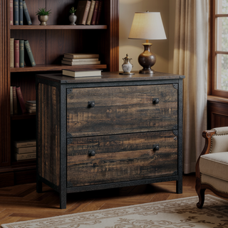 Sunvega Rustic Brown Lateral File Cabinet with Two Spacious Lockable Drawers