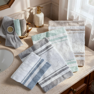 Sunvega Reversible Cotton Bath Rug with Plush Stripes and Textured Massage