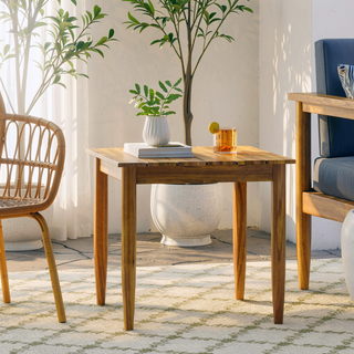Sunvega Rustic Acacia Wood Slat Top Side Table for Outdoor Patio Use